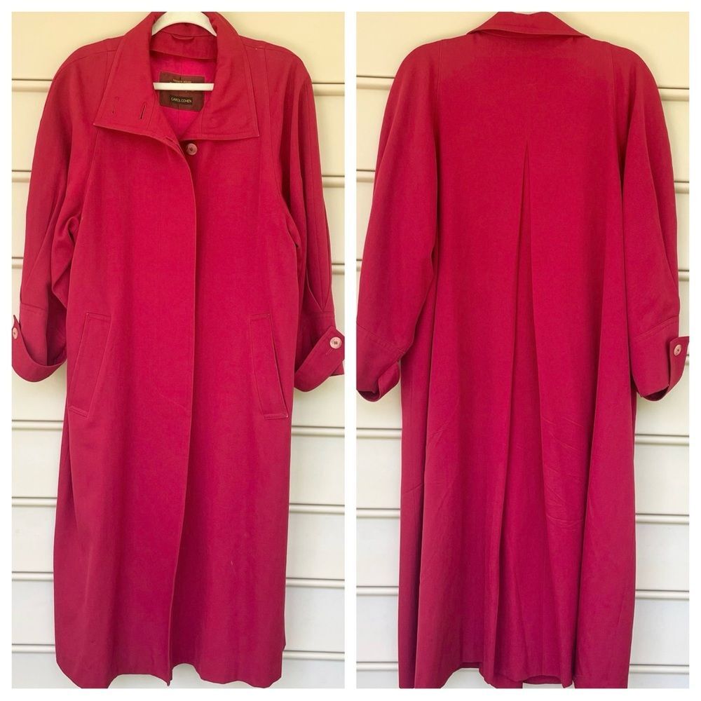 Vintage 90s Carol Cohen Long Sleeve Buttoned Long Overcoat Red Women's